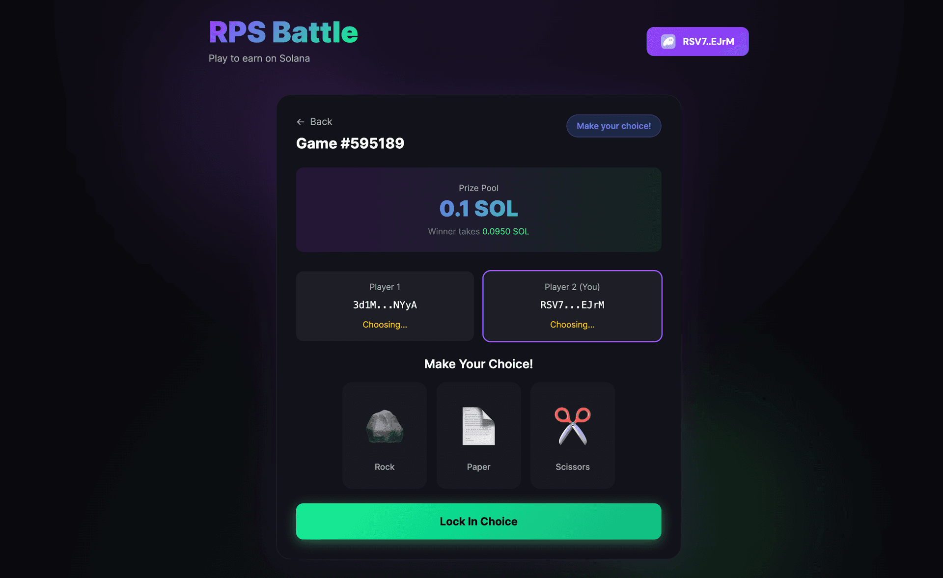 RPS Battle - Play-to-Earn Rock Paper Scissors on Solana