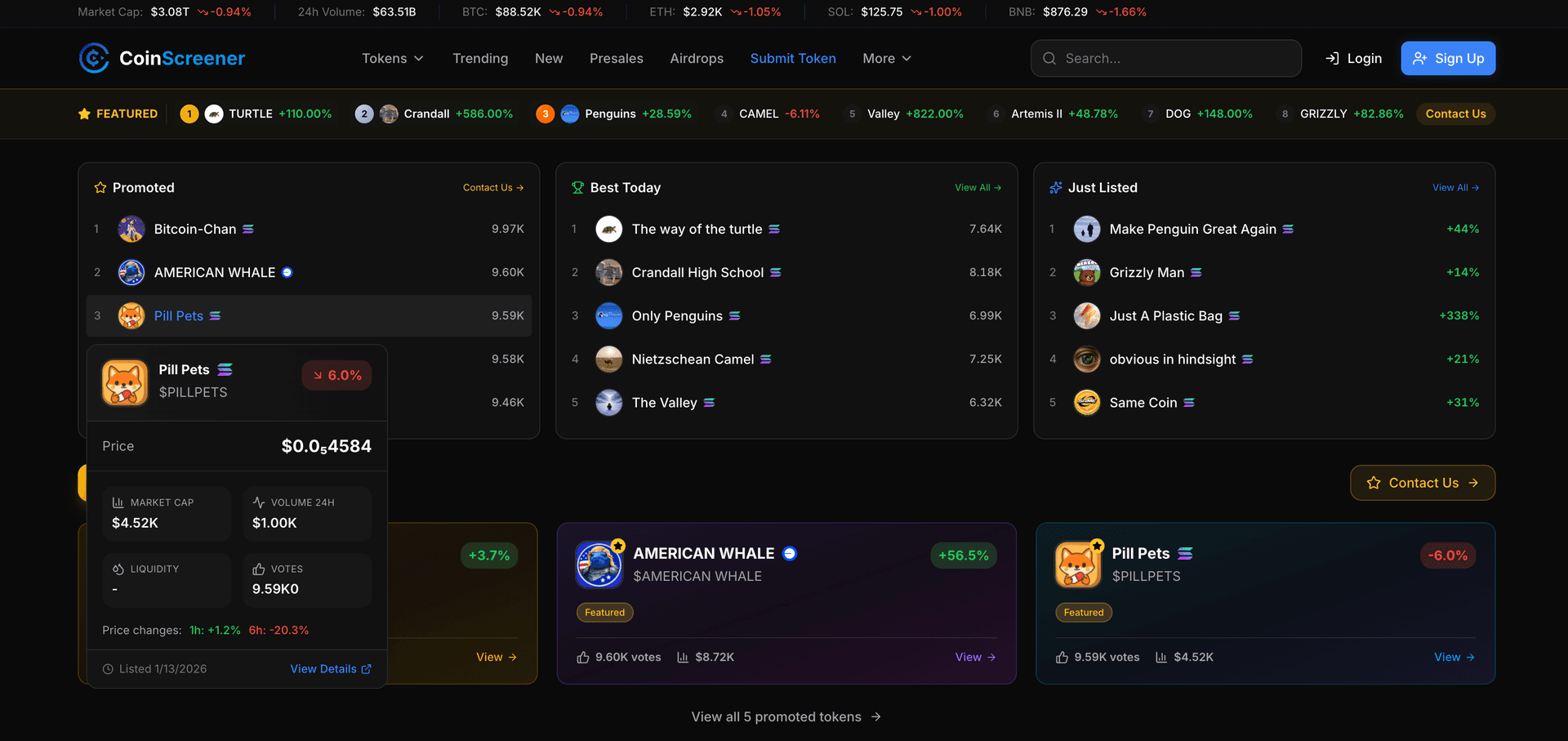 CoinScreener - Token Discovery & Voting Platform